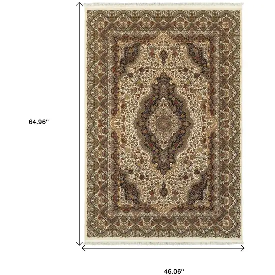 Ivory Black And Brown Medallion Area Rug With Fringe Photo 3