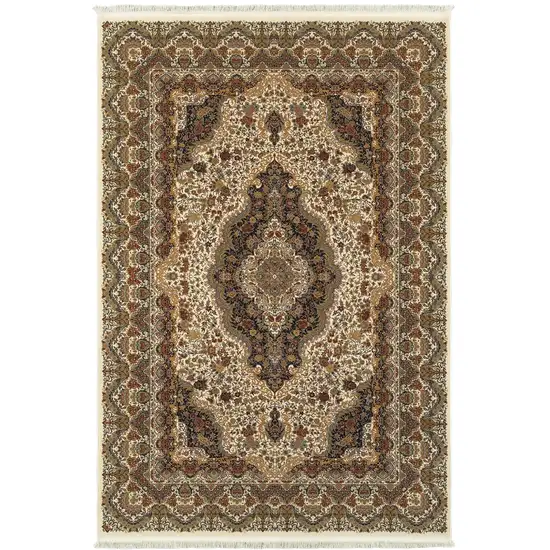 Ivory Black And Brown Medallion Area Rug With Fringe Photo 2