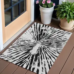 Photo of Ivory Black And Gray Abstract Washable Indoor Outdoor Area Rug