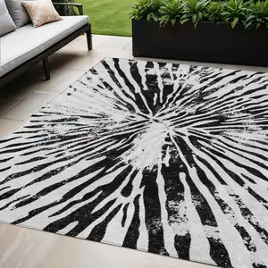 Photo of Ivory Black And Gray Abstract Washable Indoor Outdoor Area Rug