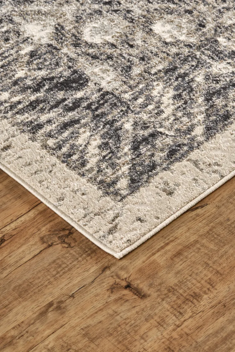 Ivory Black And Taupe Abstract Stain Resistant Area Rug Photo 5