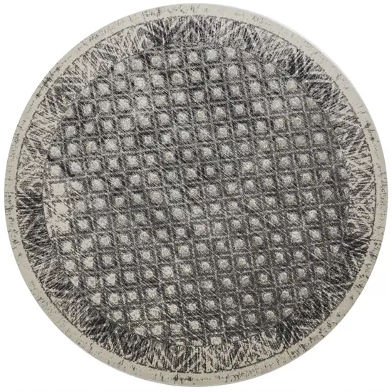 Ivory Black And Taupe Round Abstract Stain Resistant Area Rug Photo 1