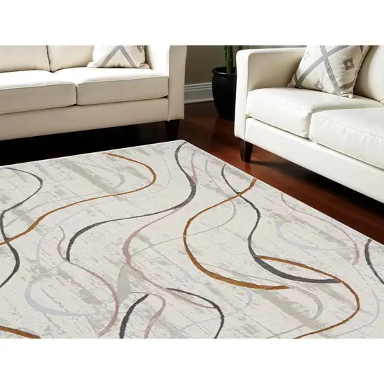 Ivory Black and Brown Abstract Non Skid Area Rug Photo 1