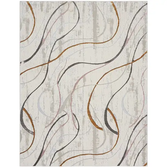 Ivory Black and Brown Abstract Non Skid Area Rug Photo 2