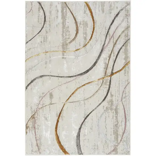 Ivory Black and Brown Abstract Non Skid Area Rug Photo 2