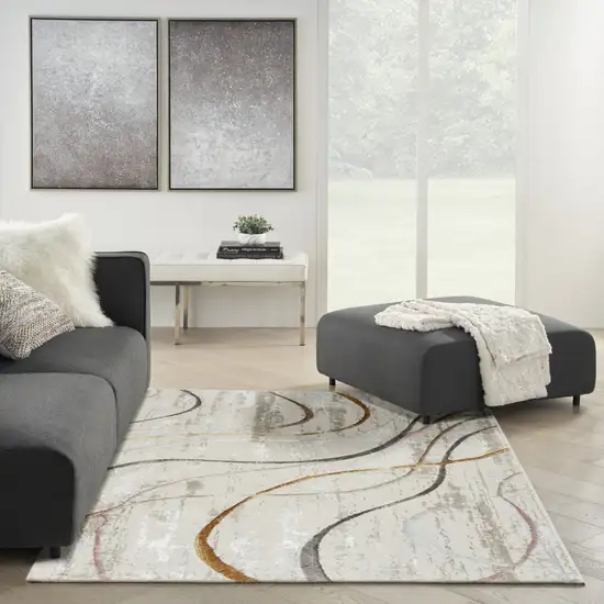 Ivory Black and Brown Abstract Non Skid Area Rug Photo 8