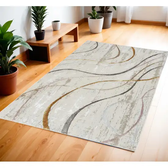 Ivory Black and Brown Abstract Non Skid Area Rug Photo 1