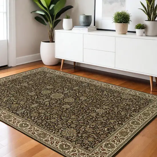 Ivory Black and Brown Oriental Area Rug Photo 1