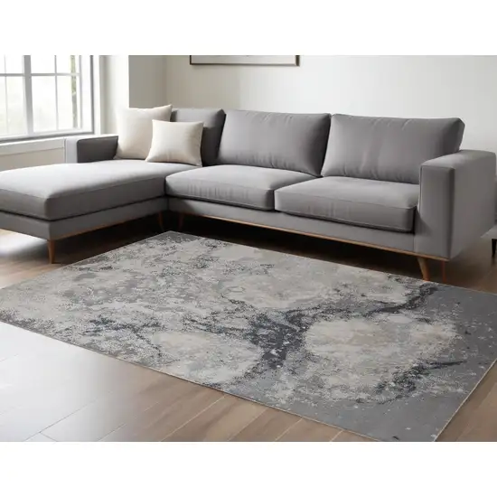 Ivory Black and Gray Abstract Area Rug Photo 1