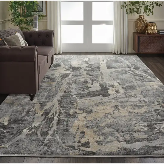 Ivory Black and Gray Abstract Area Rug Photo 8