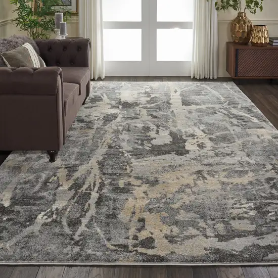 Ivory Black and Gray Abstract Area Rug Photo 7