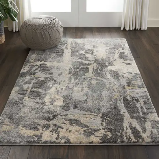 Ivory Black and Gray Abstract Distressed Area Rug Photo 8