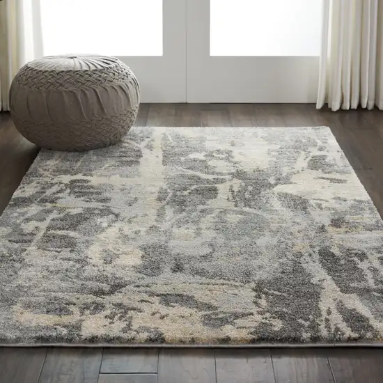 Ivory Black and Gray Abstract Distressed Area Rug Photo 7