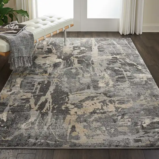 Ivory Black and Gray Abstract Distressed Area Rug Photo 6