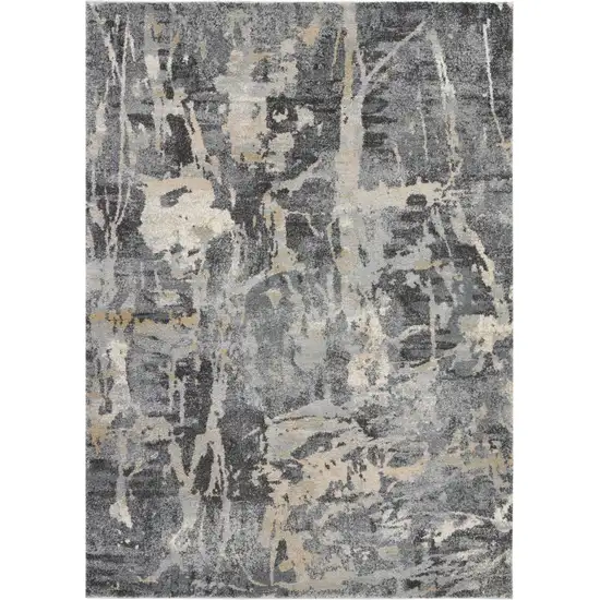 Ivory Black and Gray Abstract Distressed Area Rug Photo 2