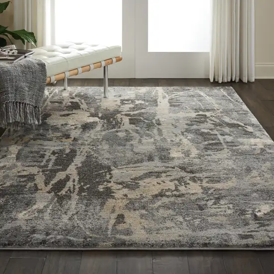 Ivory Black and Gray Abstract Distressed Area Rug Photo 7