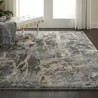 Photo of Ivory Black and Gray Abstract Distressed Area Rug