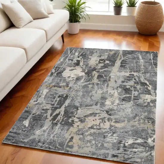 Ivory Black and Gray Abstract Distressed Area Rug Photo 1