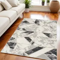 Photo of Ivory Black and Gray Abstract Non Skid Area Rug