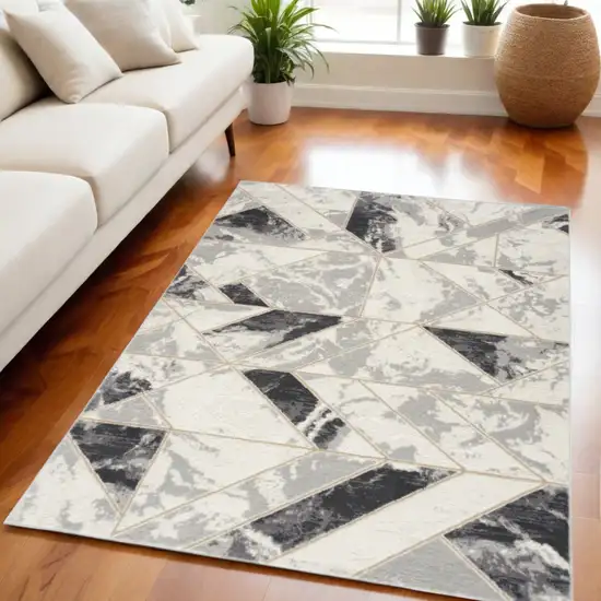 Ivory Black and Gray Abstract Non Skid Area Rug Photo 1