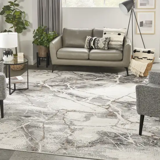 Ivory Black and Gray Abstract Non Skid Area Rug Photo 8