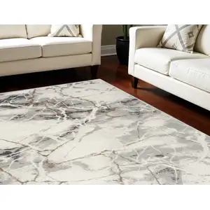 Photo of Ivory Black and Gray Abstract Non Skid Area Rug