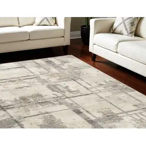 Photo of Ivory Black and Gray Abstract Non Skid Area Rug