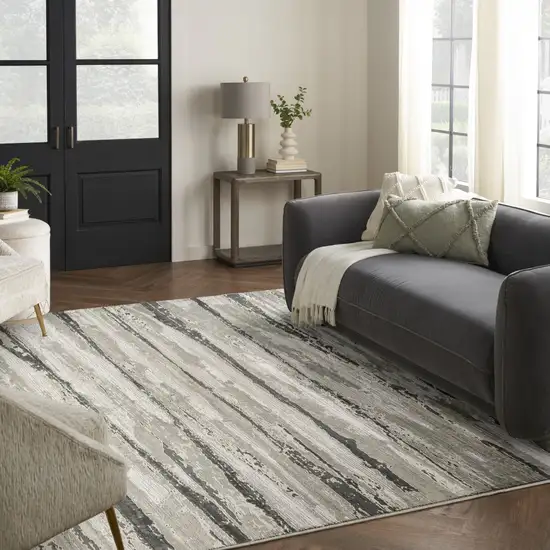 Ivory Black and Gray Abstract Non Skid Area Rug Photo 8