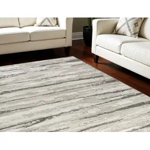 Photo of Ivory Black and Gray Abstract Non Skid Area Rug