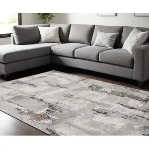 Photo of Ivory Black and Gray Abstract Non Skid Area Rug