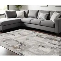 Photo of Ivory Black and Gray Abstract Non Skid Area Rug