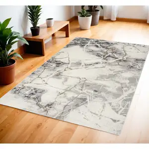 Photo of Ivory Black and Gray Abstract Non Skid Area Rug