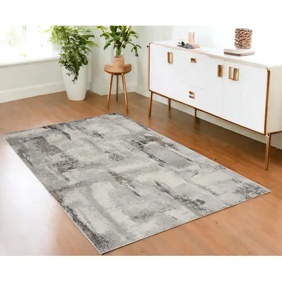 Ivory Black and Gray Abstract Non Skid Area Rug Photo 1