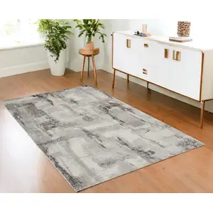 Photo of Ivory Black and Gray Abstract Non Skid Area Rug