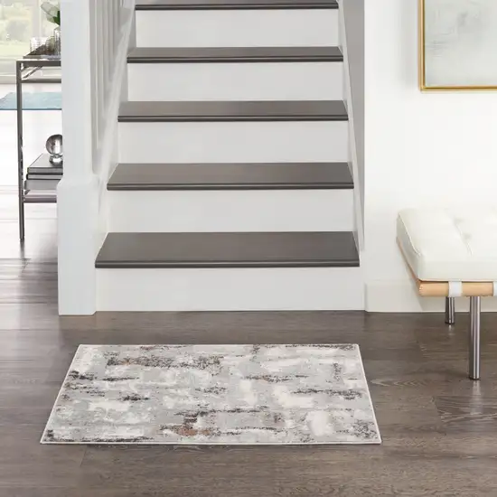 Ivory Black and Gray Abstract Non Skid Area Rug Photo 6