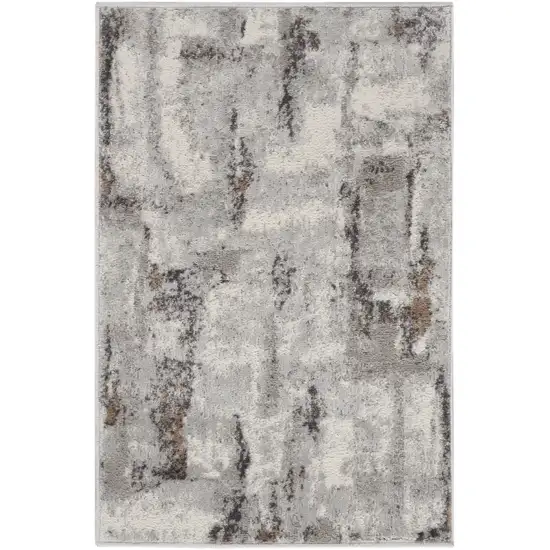 Ivory Black and Gray Abstract Non Skid Area Rug Photo 2