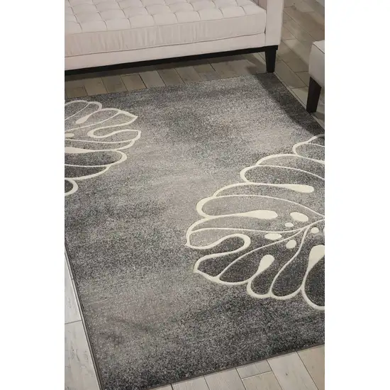 Ivory Black and Gray Botanical Leaves Area Rug Photo 6