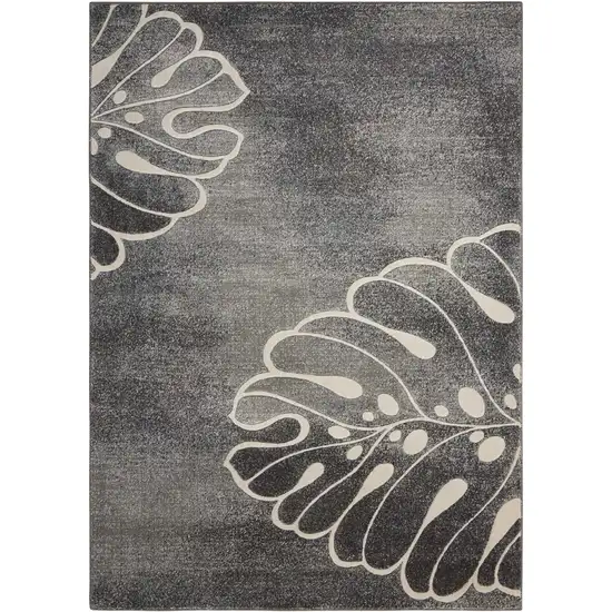 Ivory Black and Gray Botanical Leaves Area Rug Photo 2