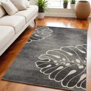 Photo of Ivory Black and Gray Botanical Leaves Non Skid Area Rug