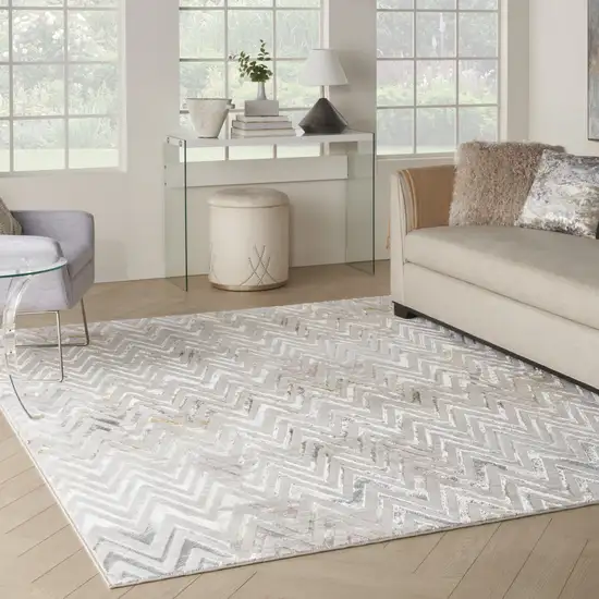 Ivory Black and Gray Chevron Distressed Non Skid Area Rug Photo 8