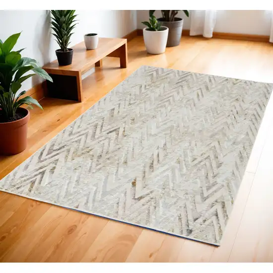 Ivory Black and Gray Chevron Distressed Non Skid Area Rug Photo 1