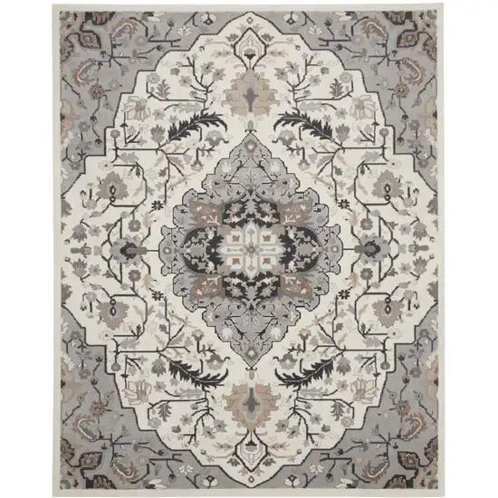 Ivory Black and Gray Floral Medallion Non Skid Area Rug Photo 2