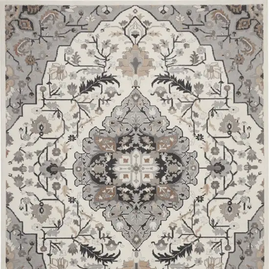 Ivory Black and Gray Floral Medallion Non Skid Area Rug Photo 9