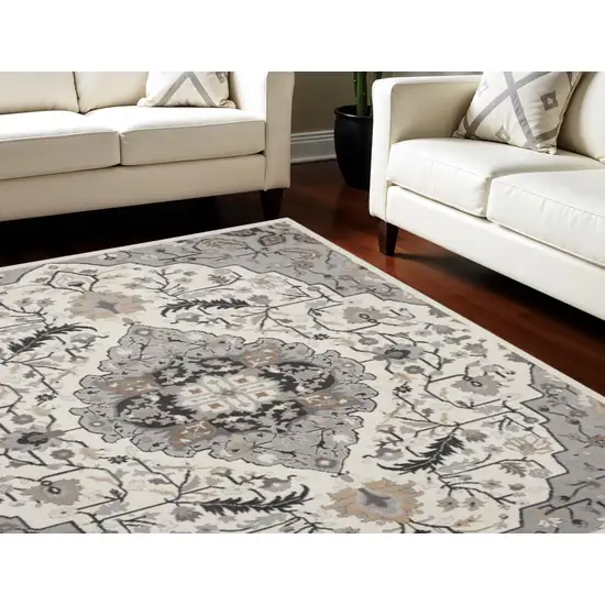 Ivory Black and Gray Floral Medallion Non Skid Area Rug Photo 1