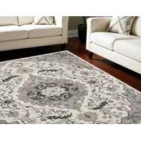 Photo of Ivory Black and Gray Floral Medallion Non Skid Area Rug