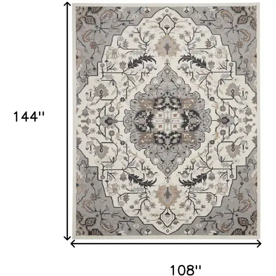 Ivory Black and Gray Floral Medallion Non Skid Area Rug Photo 3