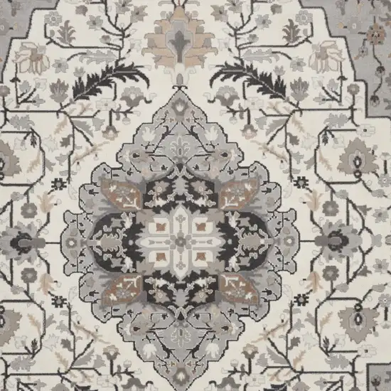 Ivory Black and Gray Floral Medallion Non Skid Area Rug Photo 8