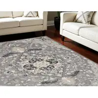 Photo of Ivory Black and Gray Floral Medallion Non Skid Area Rug