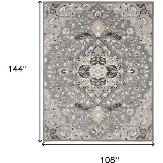 Ivory Black and Gray Floral Medallion Non Skid Area Rug Photo 3