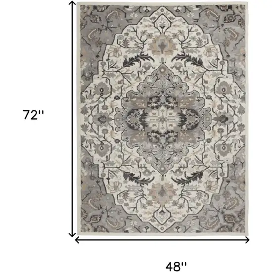 Ivory Black and Gray Floral Medallion Non Skid Area Rug Photo 3